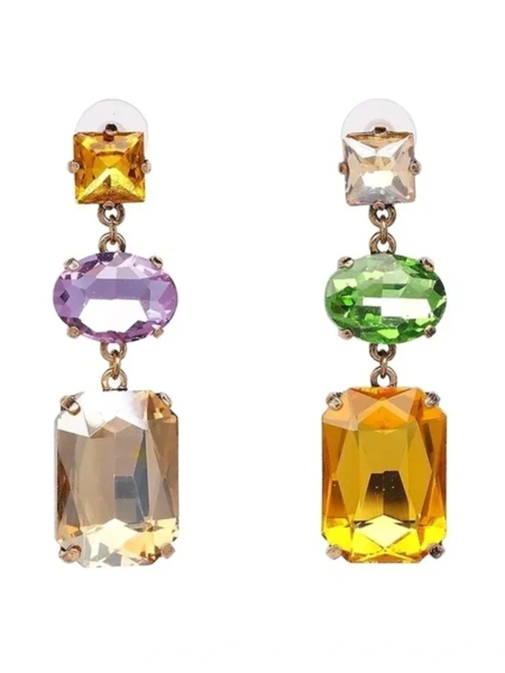 Multicolor Assymetrical Rhinestone Earrings